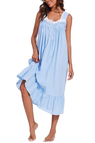 AVIIER 100% Cotton Sleeveless Nightgowns for Women with Pockets