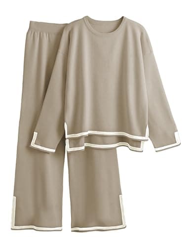 Refined title: Faleave Women's Knit 2-Piece Sweater Set with Long Sleeve Pullover and Wide Leg Pants