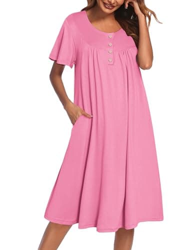 Ekouaer Women's Short Sleeve Nightgown with Pockets Floral Print