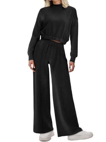 Womens Long Sleeve ZipUp Sweatshirt & Wide Leg Sweatpants Matching Set