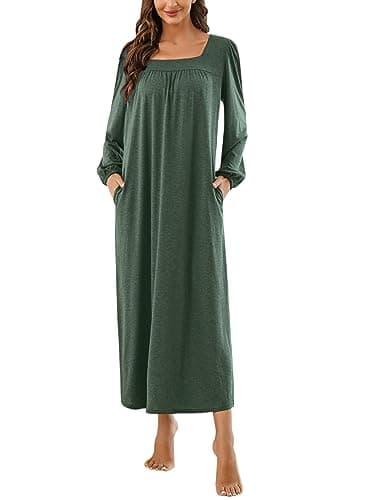 Marvmys Women's Long Sleeve Cotton Nightgown with Pocket S-XXL