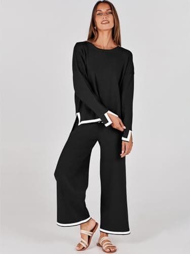 ANRABESS Women's Knit Sweater & Wideleg Pants Matching Sweatsuit Set