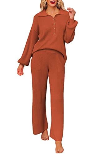 Pink Queen Women's 2-Piece Sweater Set Long SleeveKnit Top & Wide Leg Pants