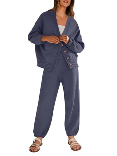 ANRABESS Women's 2-Piece Ribbed Knit Lounge Set