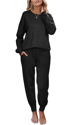 Ekouaer Women's Long Sleeve Knit Pajama Set with Pockets S-XXL
