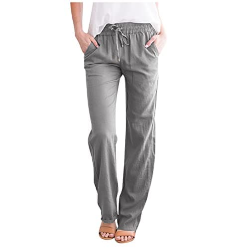 Nantdog Women's Linen High Waisted Drawstring Palazzo Pants