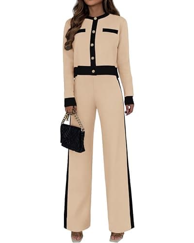 PRETTYGARDEN Women's Long Sleeve Button Down Cardigan & Wide Leg Pant Lounge Set