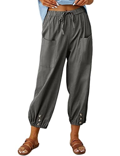 Wanzetaly Summer Cotton Linen Cropped Pants for Women
