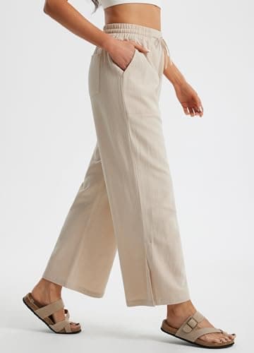 Libin Women's Wide Leg Linen Palazzo Pants High Waist Casually Cropped