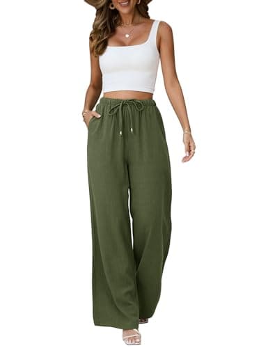 Jyanl Women's Casual Linen Wide Leg Drawstring Pants