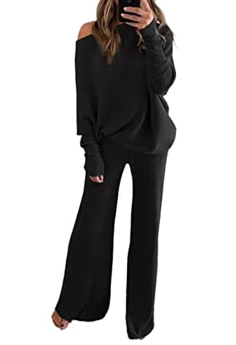 Linsery Women's One Shoulder Knit Sweater & Wide Leg Pants Set
