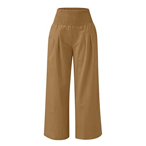 besiyes Women's Linen Wide Leg Palazzo Pants with Pockets