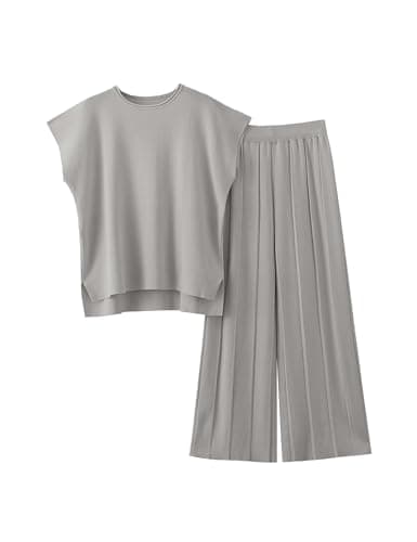 VATEAMI Women's High Waist Wide Leg Pullover Sweater Set