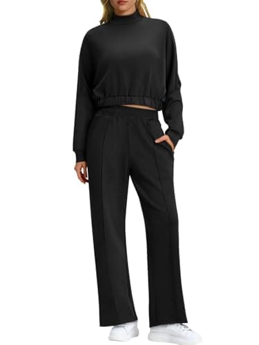 Womens Long Sleeve ZipUp Sweatshirt & Wide Leg Sweatpants Matching Set