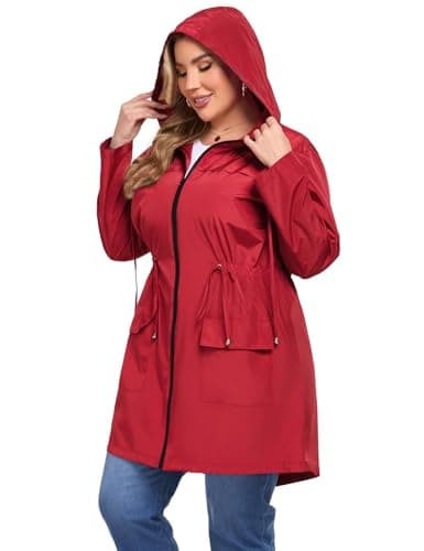 ZOMVA Plus Size Lightweight Hooded Raincoat with Pockets