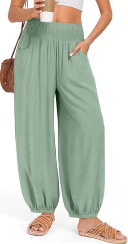 TARSE Womens Linen Wide Leg Beach Pants with Pockets