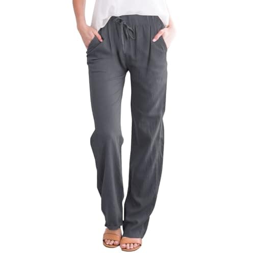 Nantdog Women's Linen High Waisted Drawstring Palazzo Pants
