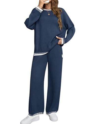 ZESICA Women's Casual Long Sleeve Sweater and Wide Leg Pants Set