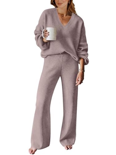 ANRABESS Women's Long Sleeve Cable Knit Sweater and Wide Leg Matching Tracksuit Set