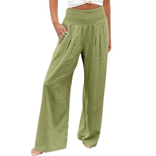 Women's Casual High Waisted Wide Leg Linen Pants