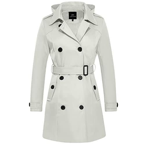 FARVALUE Women's Waterproof Trench Coat with Removable Hood