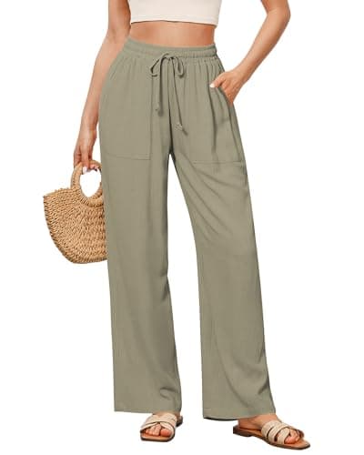 GRAPENT Wide Leg High Waisted Linen Pants for Women with Pockets