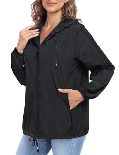 DULEMOT Lightweight Women's Waterproof Hooded Rain Jacket Outdoor Windbreaker