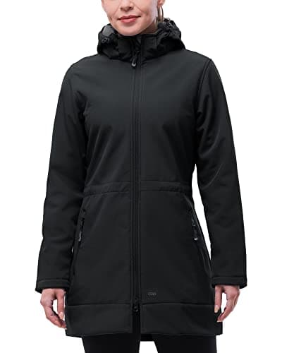 Women's 33,000ft Waterproof Softshell Long Rain Jacket With Hood Fleece Lined