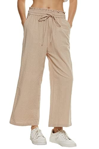 BCOFUI High-Waisted Linen Wide Leg Beach Pants