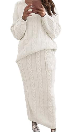 UTCOCO Women's Chunky Cable Knit Sweater & Skirt Set