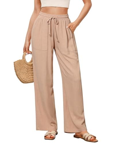 GRAPENT Wide Leg High Waisted Linen Pants for Women with Pockets