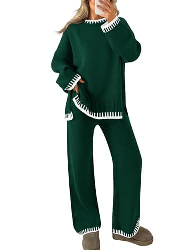 ZESICA Women's Casual Long Sleeve Sweater and Wide Leg Pants Set