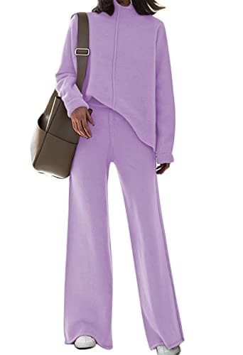 Linsery Women's High Neck Knitted Sweater Set Wide Leg Casual Sweatsuit