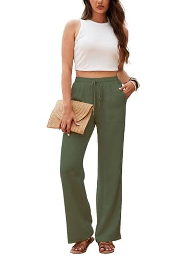 Nomad Women's HighWaisted Linen Pants Casual Drawstring Wide Leg with Pockets