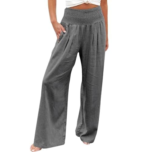 Women's Casual High Waisted Wide Leg Linen Pants