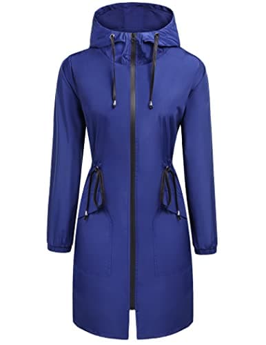 ELESOL Women's Waterproof Long Hooded Raincoat Light & Travel Trench Coat S-3XL