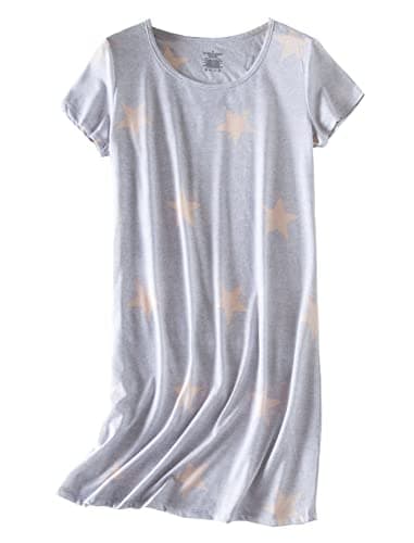 PNAEONG Women's Cotton Short Sleeve Nightgown Casual Print Sleepdress