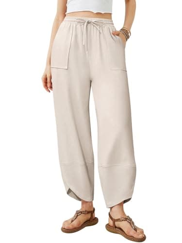 Jiflora Women's Wide Leg Cotton Linen Palazzo Pants with Pockets