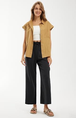 Libin Women's High Waist Wide Leg Imitation Linen Pants