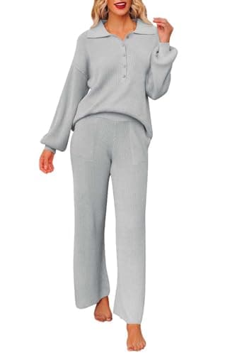 Pink Queen Women's 2-Piece Sweater Set Long SleeveKnit Top & Wide Leg Pants