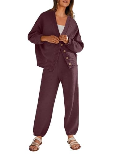 ANRABESS Women's 2-Piece Ribbed Knit Lounge Set