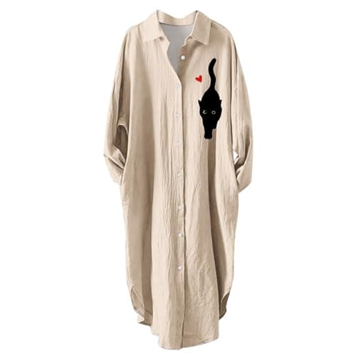 Women's Button Down Long Sleeve House Dress with Pockets - 2024 Fall Collection