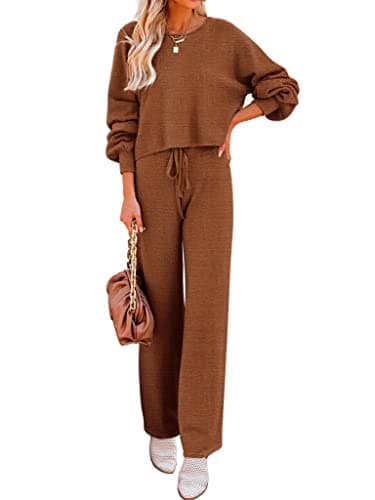 Ekouaer Women's Cozy Long Sleeve Knit Lounge Set
