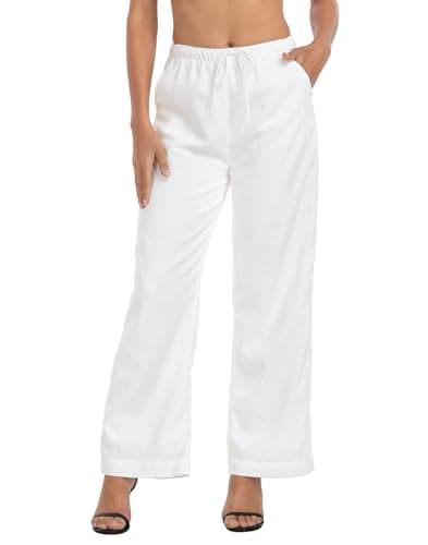HDE Women's Linen Drawstring Wide Leg Palazzo Trouser with Pockets