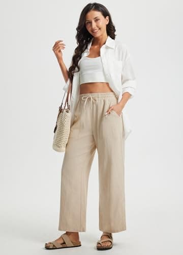 Libin Women's Wide Leg Linen Palazzo Pants High Waist Casually Cropped