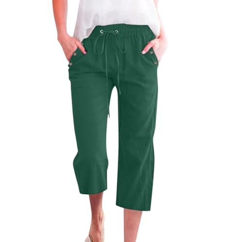 Nantdog Women's High-Waisted Drawstring Linen Capri Trousers
