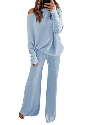 Linsery Women's One Shoulder Knit Sweater & Wide Leg Pants Set