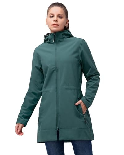 Women's 33,000ft Waterproof Softshell Long Rain Jacket With Hood Fleece Lined