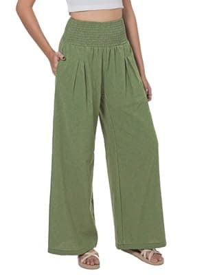 LOFBAZ Women's Summer High Waisted Boho Flowy Cotton Linen Palazzo Pants with Pockets