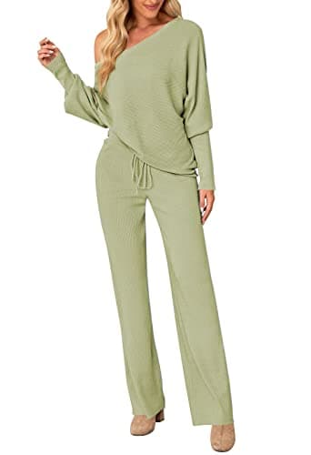 Linsery Women's One Shoulder Knit Sweater & Wide Leg Pants Set